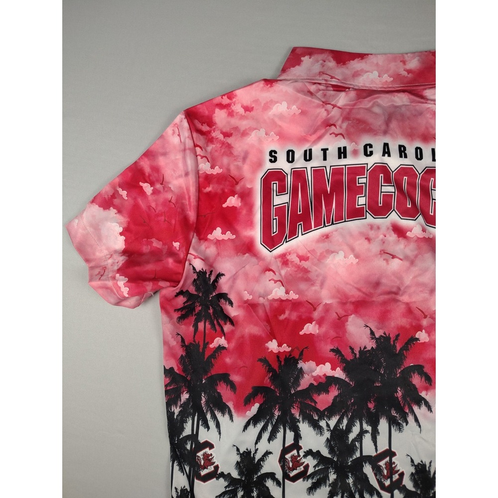 South Carolina Gamecocks Shirt Mens L Hawaiian Palm Trees Button Down Red Black - Picture 12 of 14